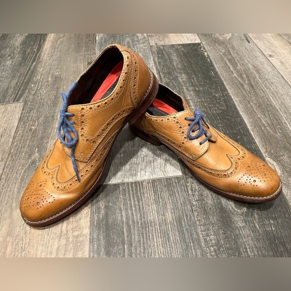 Rockport Men Tan Brown Wingtip Trutech Insole Shock Absorb Leather Shoe Sz 8 - Picture 1 of 8